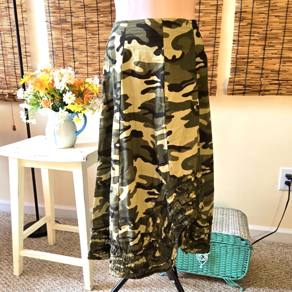 Camouflage Ruffled Full Midi Skirt Pettiskirt